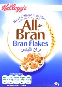 Quantas calorias em 1 porção (40 g) All-Bran Flakes?