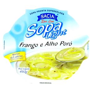 Quantas calorias em 1 porção (450 g) Sopa Light Frango e Alho Poró?