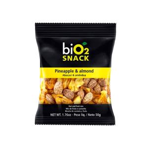 Quantas calorias em 1 porção (50 g) Bio2 Snack Abacaxi e Amêndoas?