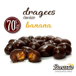 Quantas calorias em 1 porção (90 g) Banana com Chocolate 70% Cacau?