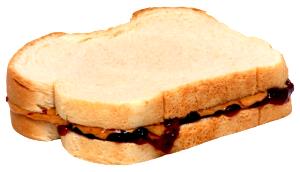 Quantas calorias em 1 Porção (93 G) Sanduíche de Manteiga de Amendoim e Geléia?