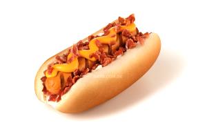 Quantas calorias em 1 porção Grill Dog Cheddar e Bacon?