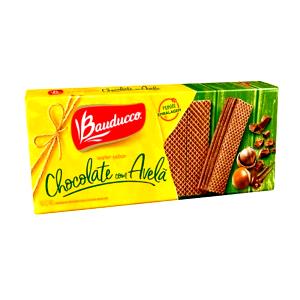 Quantas calorias em 1 Porção Biscoito doce wafer chocolate recheio sabor chocolate e avelã Bauducco?
