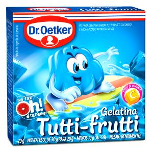 Quantas calorias em 1 Porção Gelatina tuti-fruti pó p/ Oetker?