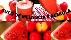 Quantas calorias em 1 Porção Melancia e acerola suco natural (néctar) com açúcar refinado?