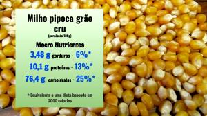 Quantas calorias em 1 Porção Milho pipoca crua (média de diferentes sabores)?