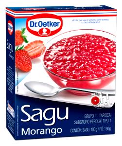 Quantas calorias em 1 Porção Sagu morango mistura p/ Oetker?