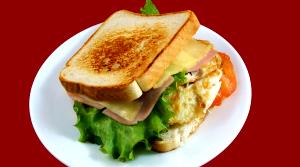 Quantas calorias em 1 Porção Sanduíche americano (pão forma integral com presunto queijo muçarela alface tomate e ovo frito) com maionese?
