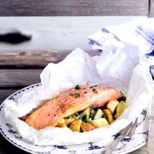 Quantas calorias em 1 Porçoes Baked Salmon Parcels?