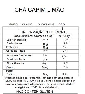 Quantas calorias em 1 Porçoes Cha De Capim Limão?