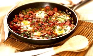 Quantas calorias em 1 Porçoes Ovos Mexido Com Linguiça?