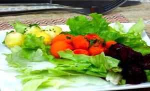 Quantas calorias em 1 Porçoes Salada De Folhas Com Vegetais Boleados E Toque De Hortelã?