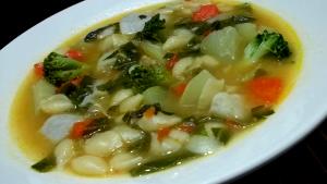 Quantas calorias em 1 Porçoes Sopa De Legumes, Peito De Prango E Tuberculos?