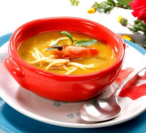 Quantas calorias em 1 Porçoes Sopa Vermelha Com Camarão?