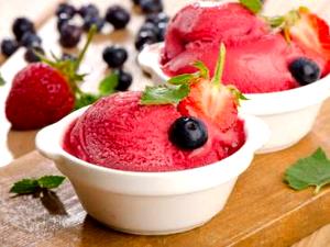 Quantas calorias em 1 Porçoes Sorbet De Morango?