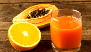 Quantas calorias em 1 Porçoes Suco De Laranja Com Mamão?