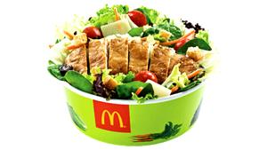 Quantas calorias em 1 Porção (296,0 G) Salada caesar com frango grelhado, McDonald
