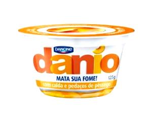 Quantas calorias em 1 pote (125 g) Danio com Calda e Pedaços de Pêssego?