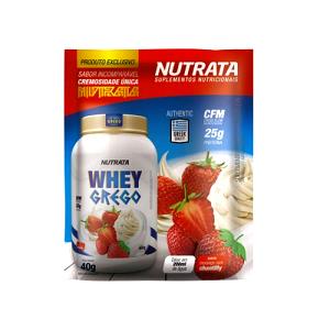 Quantas calorias em 1 sachê (40 g) Whey Grego Morango com Chantilly?