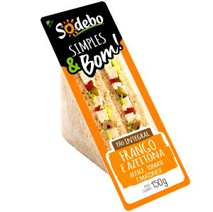 Quantas calorias em 1 sanduiche (150 g) Pão Integral Frango e Azeitona?