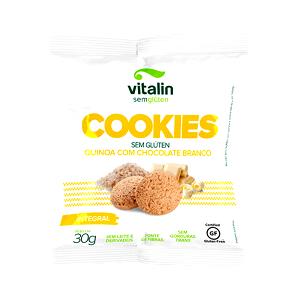 Quantas calorias em 1 saquinho (6 unidades) (30 g) Cookies Quinoa com Chocolate Branco?