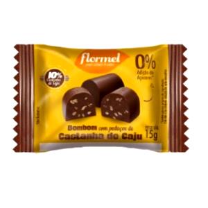 Quantas calorias em 1 unidade (15 g) Bombom com Pedaços de Castanha de Caju?