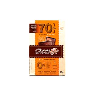Quantas calorias em 1 unidade (25 g) Chocolate 70% Cacau + Laranja?