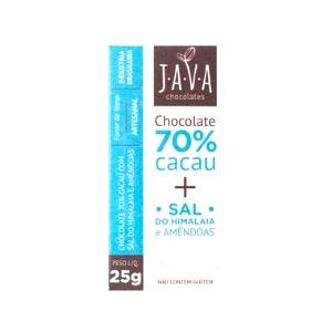 Quantas calorias em 1 unidade (25 g) Chocolate 70% Cacau + Sal Do Himalaia E Amêndoas?