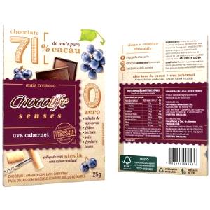 Quantas calorias em 1 unidade (25 g) Chocolate 71% Uva Cabernet?