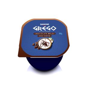 Quantas calorias em 100 g Grego Chocolate Belga com Coco?