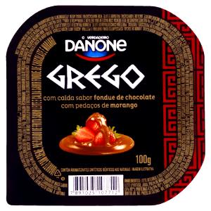 Quantas calorias em 100 g Grego Morango com Calda Sabor Chocolate?