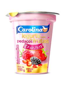 Quantas calorias em 100 g Iogurte com Pedaços de Frutas Vermelhas?
