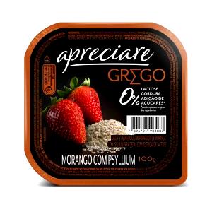 Quantas calorias em 100 g Iogurte Grego Morango com Psyllium?