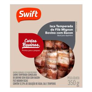 Quantas calorias em 100 g Isca Temperada de Filé Mignon Bovino com Bacon?