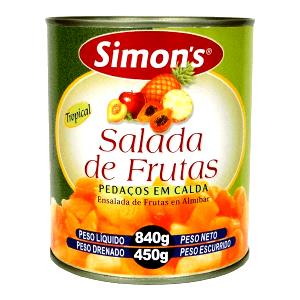 Quantas calorias em 100 G Salada de Frutas Tropical (Abacaxi, Papaia, Banana e Goiaba, Sólidos e Líquidos, em Calda Forte, Enlatada)?