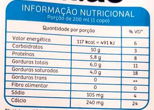 Quantas calorias em 100 ml Leite Integral?