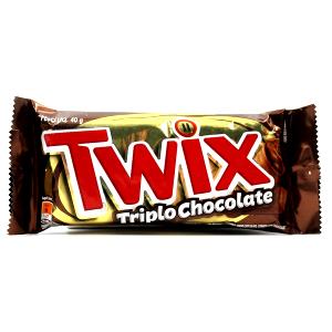 Quantas calorias em 2 barras (40 g) Twix Triplo Chocolate?