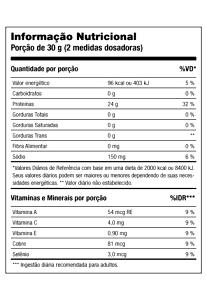 Quantas calorias em 2 medidas dosadoras (30 g) Albumina 80?