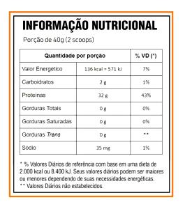 Quantas calorias em 2 medidas padrão (40 g) Whey Mixbolic?