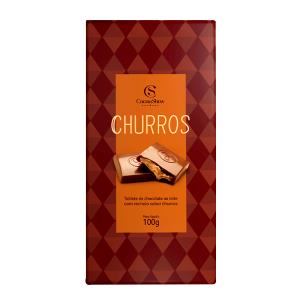 Quantas calorias em 2 quadrados (25 g) Chocolate Ao Leite Sabor Churros?