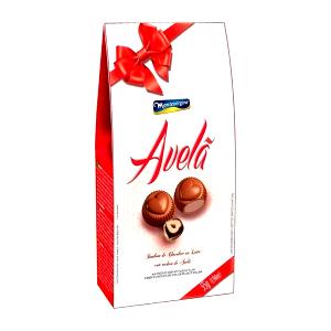 Quantas calorias em 2 unidades (25 g) Bombom de Chocolate Ao Leite com Recheio de Creme de Avelã?