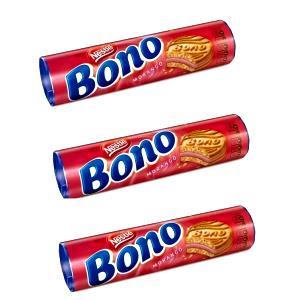 Quantas calorias em 3 biscoitos (30 g) Biscoito Recheado Bono Morango?