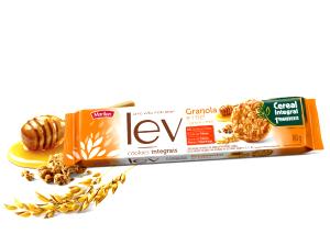 Quantas calorias em 3 biscoitos (30 g) Lev Cookies Integrais Granola e Mel?