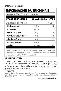 Quantas calorias em 3 colheres de sop (60 g) Molho de Tomate?