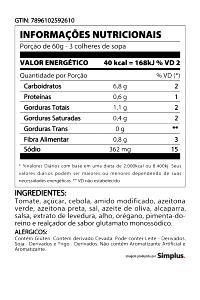 Quantas calorias em 3 colheres sopa (60 g) Molho de Tomate?