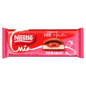 Quantas calorias em 3 quadradinhos (25 g) Chocolate Mio Morango?