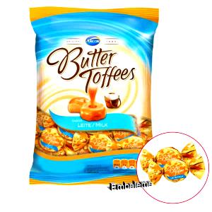 Quantas calorias em 3 unidades (20 g) Bala Butter Toffees Sabor Leite?