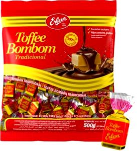 Quantas calorias em 4 bombons (25 g) Toffee Bombom?