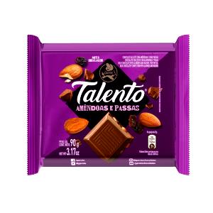 Quantas calorias em 4 quadradinhos (25 g) Talento Amêndoas e Passas?