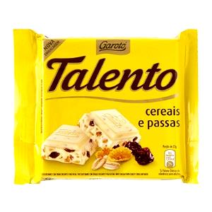 Quantas calorias em 4 tabletes (25 g) Talento Cereais e Passas?